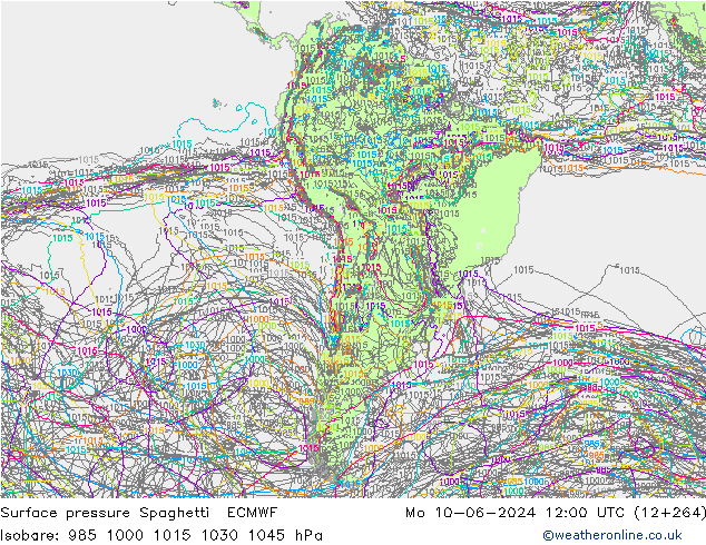 Surface pressure Spaghetti ECMWF Mo 10.06.2024 12 UTC