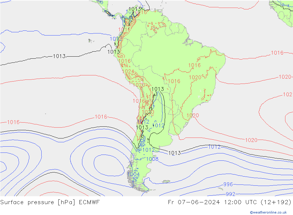 Surface pressure ECMWF Fr 07.06.2024 12 UTC