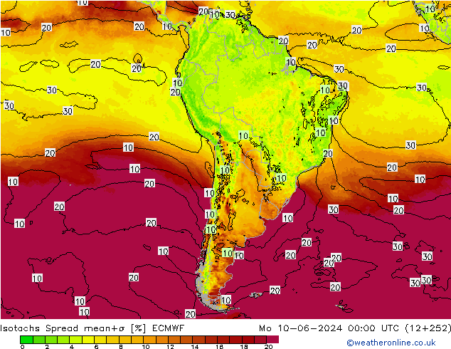 Isotachs Spread ECMWF Mo 10.06.2024 00 UTC