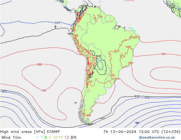 High wind areas ECMWF Th 13.06.2024 12 UTC