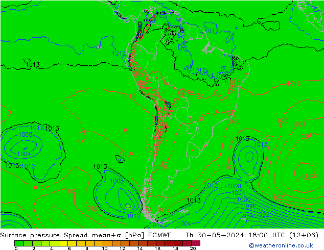 Surface pressure Spread ECMWF Th 30.05.2024 18 UTC