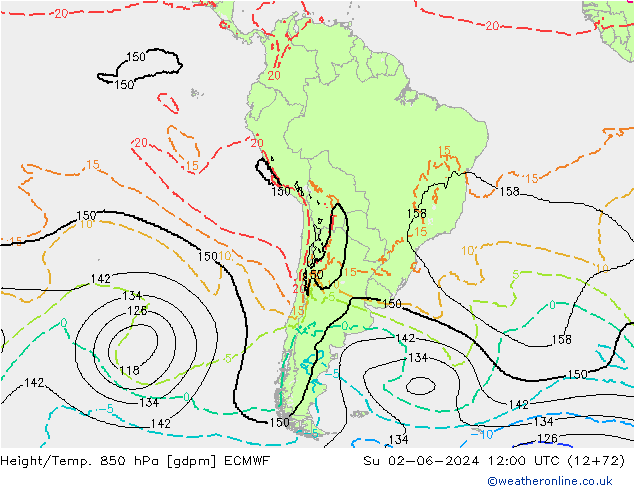 Height/Temp. 850 hPa ECMWF Su 02.06.2024 12 UTC