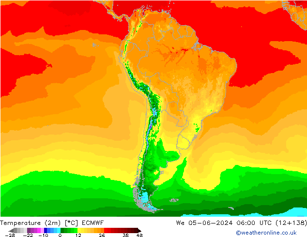 Sıcaklık Haritası (2m) ECMWF Çar 05.06.2024 06 UTC