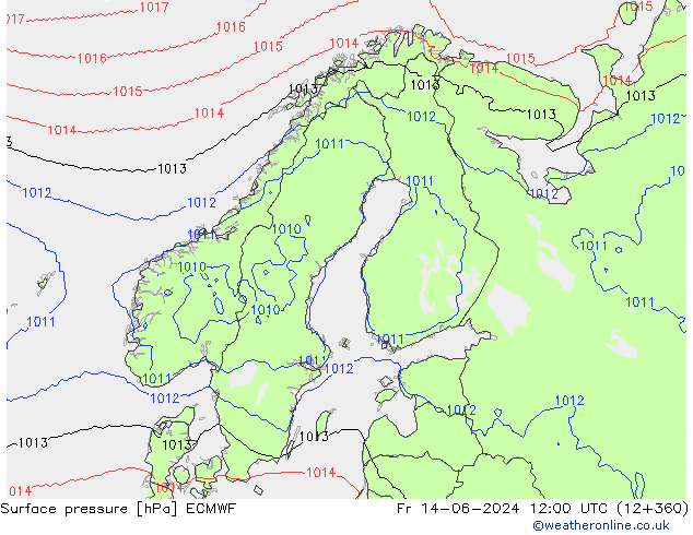 Bodendruck ECMWF Fr 14.06.2024 12 UTC