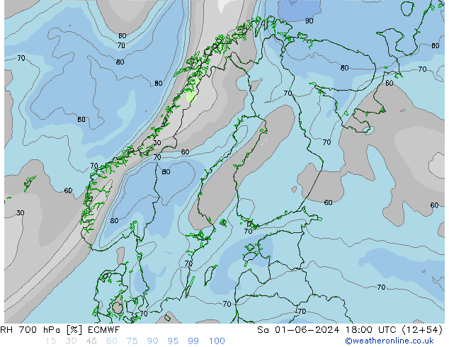 Humidité rel. 700 hPa ECMWF sam 01.06.2024 18 UTC