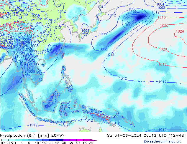 Precipitazione (6h) ECMWF sab 01.06.2024 12 UTC