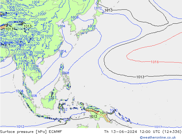 Surface pressure ECMWF Th 13.06.2024 12 UTC