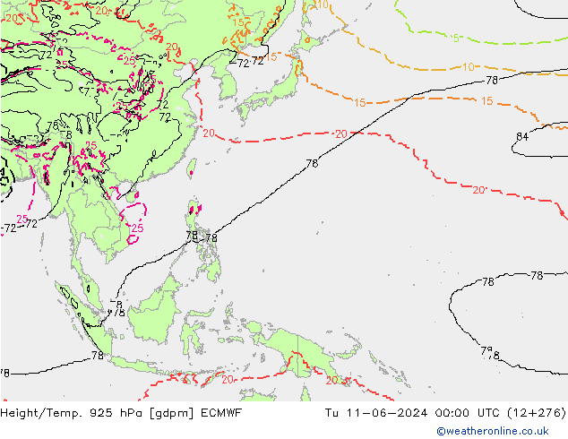 Height/Temp. 925 hPa ECMWF Tu 11.06.2024 00 UTC
