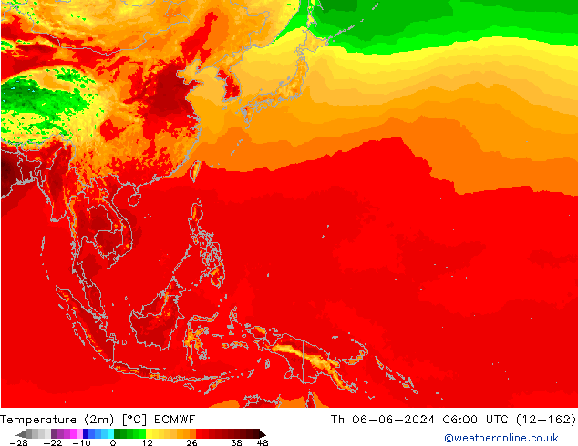 Temperatura (2m) ECMWF Qui 06.06.2024 06 UTC