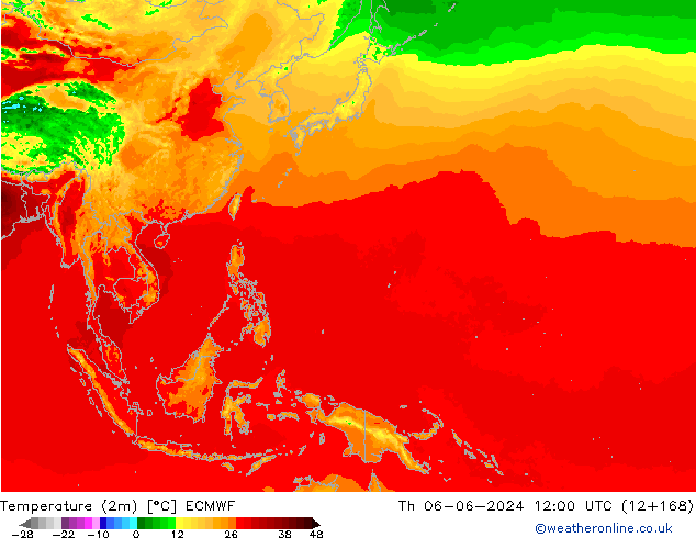 Temperature (2m) ECMWF Čt 06.06.2024 12 UTC