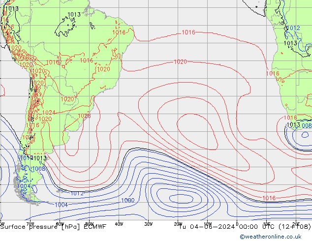 Surface pressure ECMWF Tu 04.06.2024 00 UTC