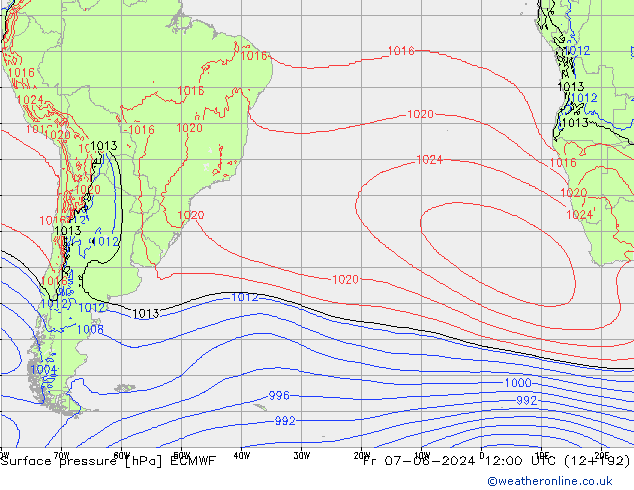 Surface pressure ECMWF Fr 07.06.2024 12 UTC