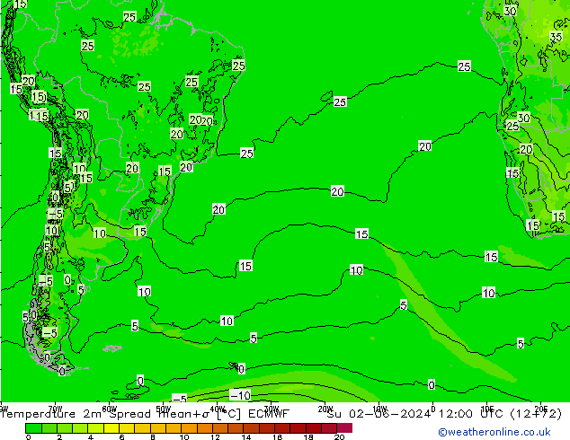 température 2m Spread ECMWF dim 02.06.2024 12 UTC