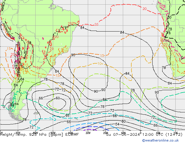 Height/Temp. 925 hPa ECMWF nie. 02.06.2024 12 UTC