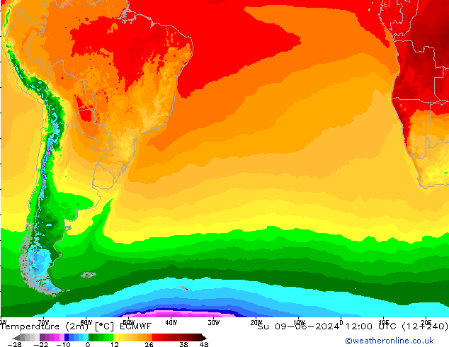 Temperatura (2m) ECMWF Dom 09.06.2024 12 UTC