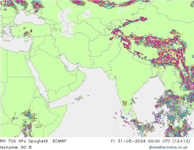 RH 700 hPa Spaghetti ECMWF Fr 31.05.2024 00 UTC