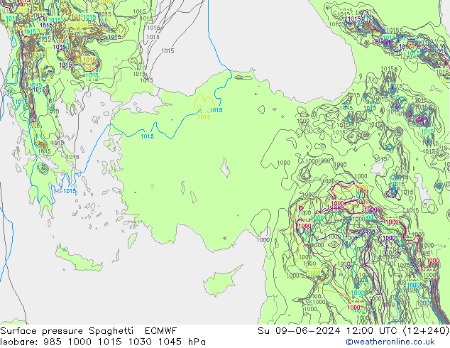 pressão do solo Spaghetti ECMWF Dom 09.06.2024 12 UTC