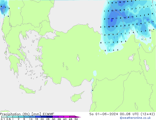 Précipitation (6h) ECMWF sam 01.06.2024 06 UTC