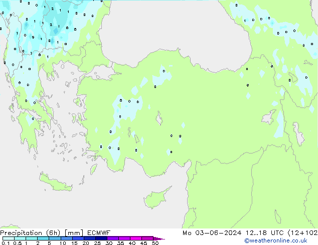 Precipitation (6h) ECMWF Po 03.06.2024 18 UTC