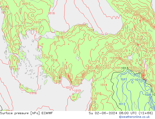 Atmosférický tlak ECMWF Ne 02.06.2024 06 UTC