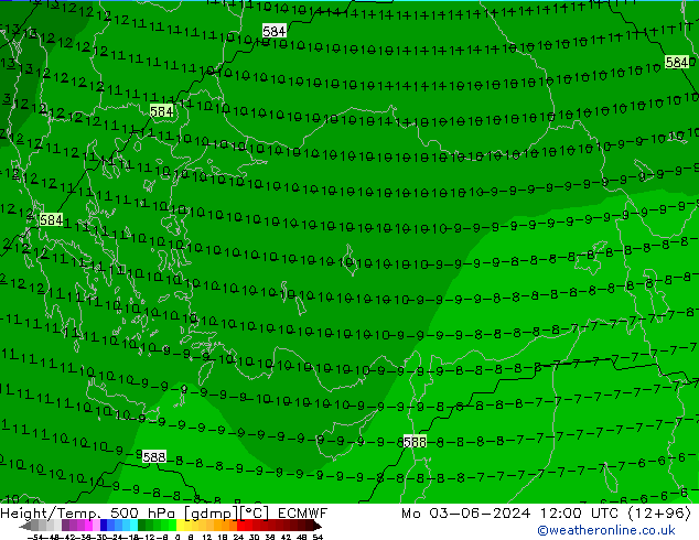 Height/Temp. 500 hPa ECMWF Mo 03.06.2024 12 UTC