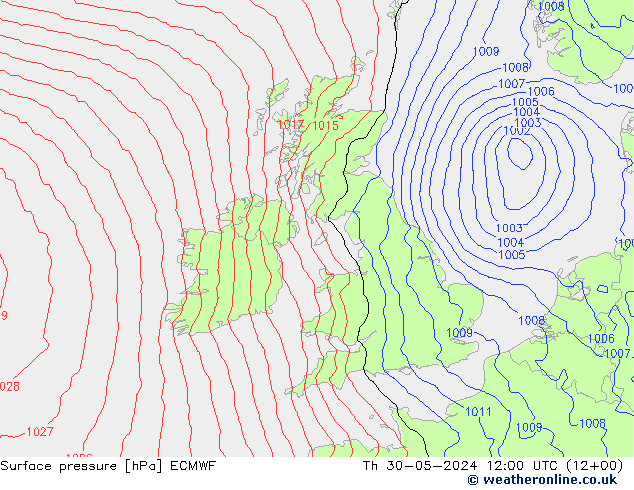 pressão do solo ECMWF Qui 30.05.2024 12 UTC