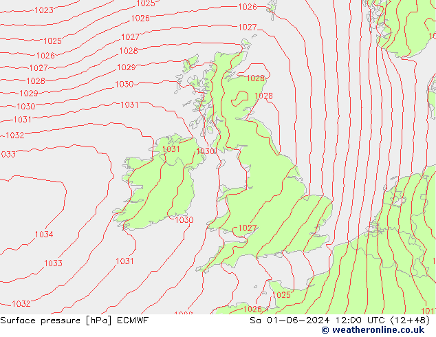 Pressione al suolo ECMWF sab 01.06.2024 12 UTC