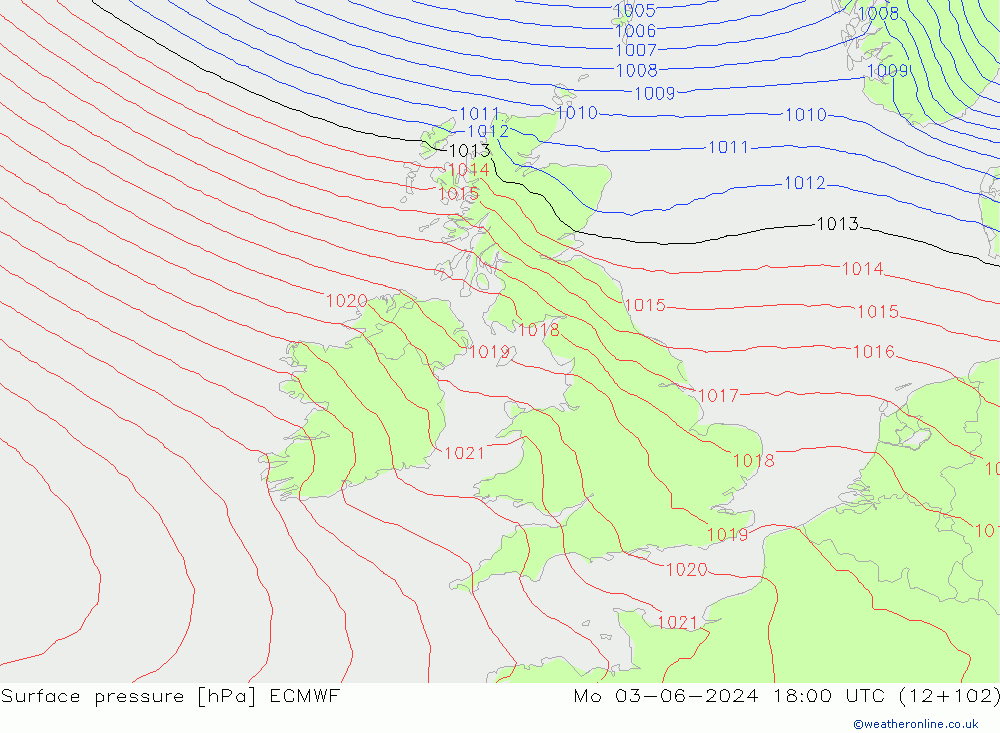 Surface pressure ECMWF Mo 03.06.2024 18 UTC