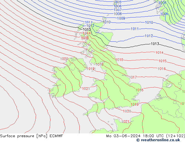 Surface pressure ECMWF Mo 03.06.2024 18 UTC