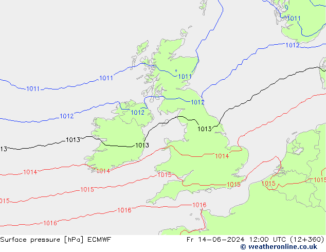 Presión superficial ECMWF vie 14.06.2024 12 UTC