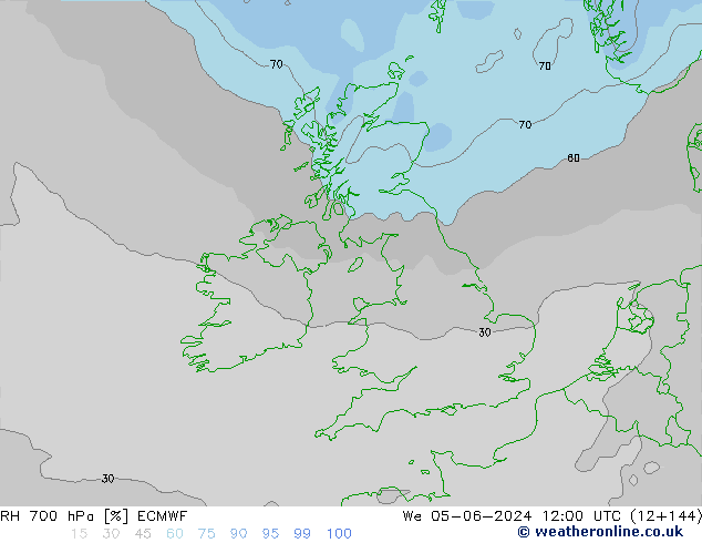 RH 700 hPa ECMWF Qua 05.06.2024 12 UTC