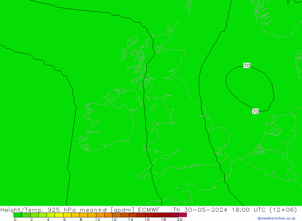 Geop./Temp. 925 hPa ECMWF jue 30.05.2024 18 UTC