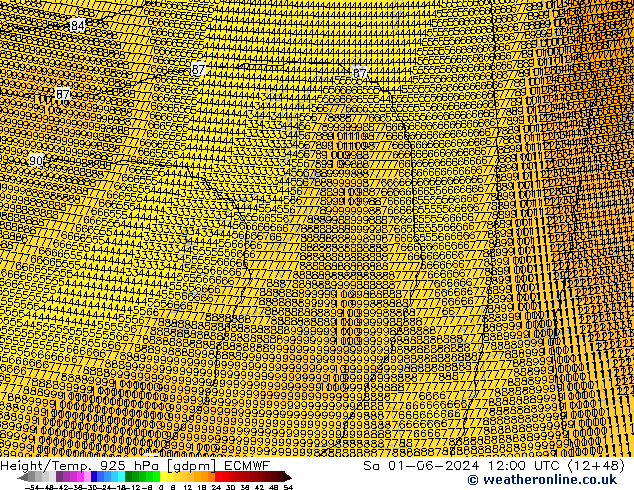 Height/Temp. 925 hPa ECMWF Sa 01.06.2024 12 UTC