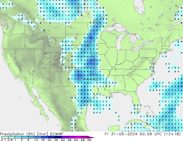 Precipitation (6h) ECMWF Fr 31.05.2024 06 UTC