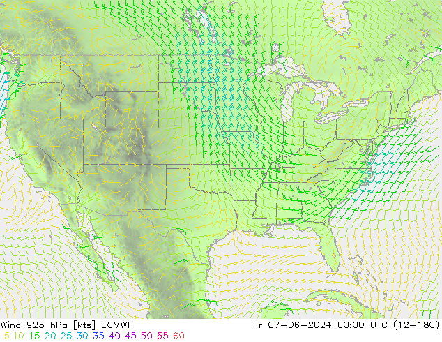 Vento 925 hPa ECMWF ven 07.06.2024 00 UTC