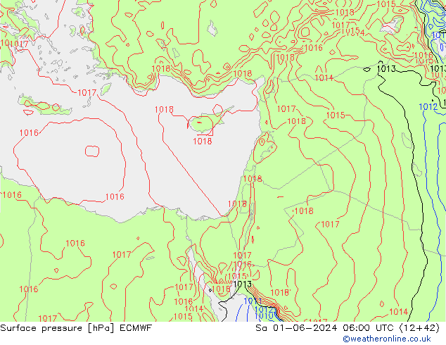 pressão do solo ECMWF Sáb 01.06.2024 06 UTC