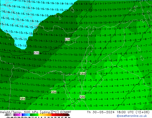 Height/Temp. 500 hPa ECMWF Qui 30.05.2024 18 UTC