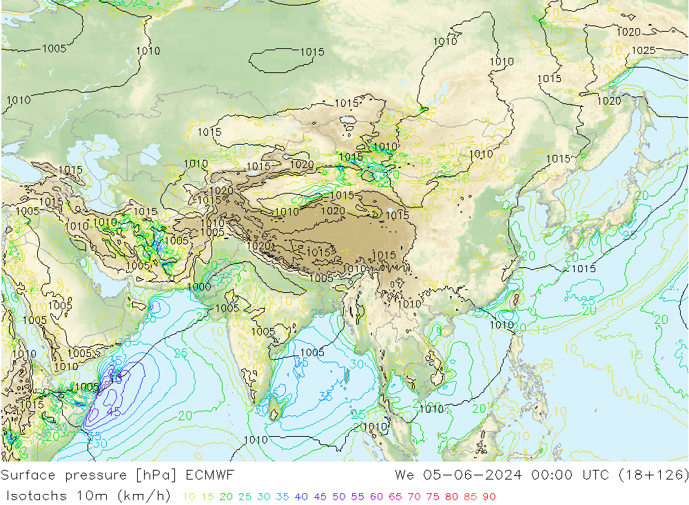 Isotachs (kph) ECMWF ср 05.06.2024 00 UTC