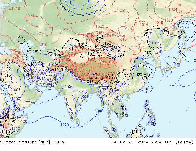 Yer basıncı ECMWF Paz 02.06.2024 00 UTC