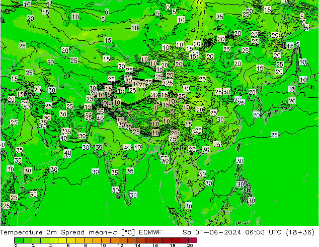 Temperatuurkaart Spread ECMWF za 01.06.2024 06 UTC