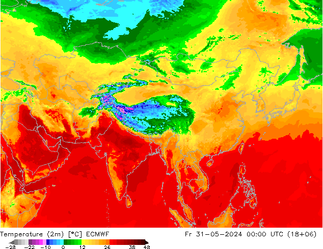 Sıcaklık Haritası (2m) ECMWF Cu 31.05.2024 00 UTC