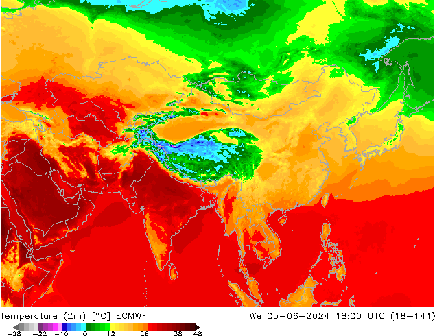 mapa temperatury (2m) ECMWF śro. 05.06.2024 18 UTC