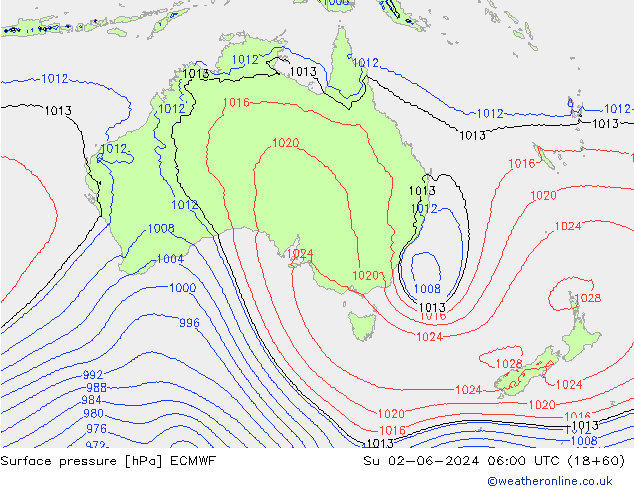 pression de l'air ECMWF dim 02.06.2024 06 UTC