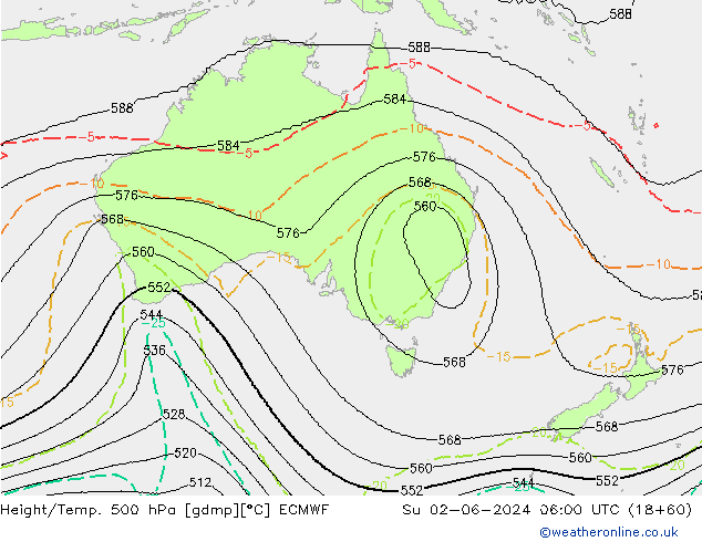 Hoogte/Temp. 500 hPa ECMWF zo 02.06.2024 06 UTC