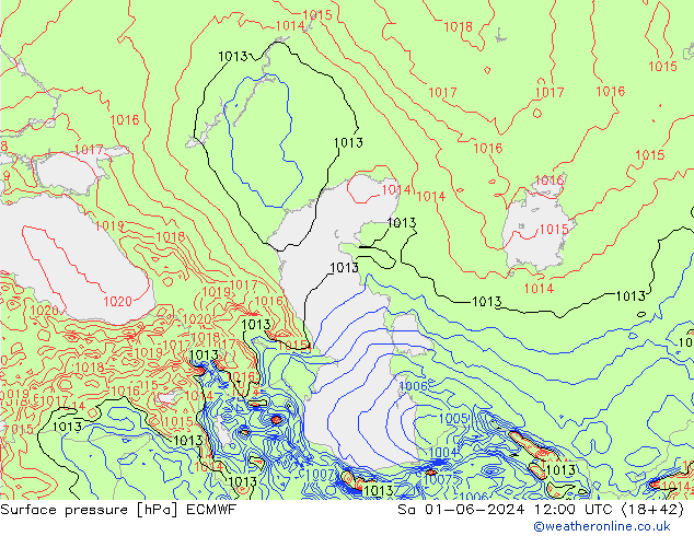 Luchtdruk (Grond) ECMWF za 01.06.2024 12 UTC