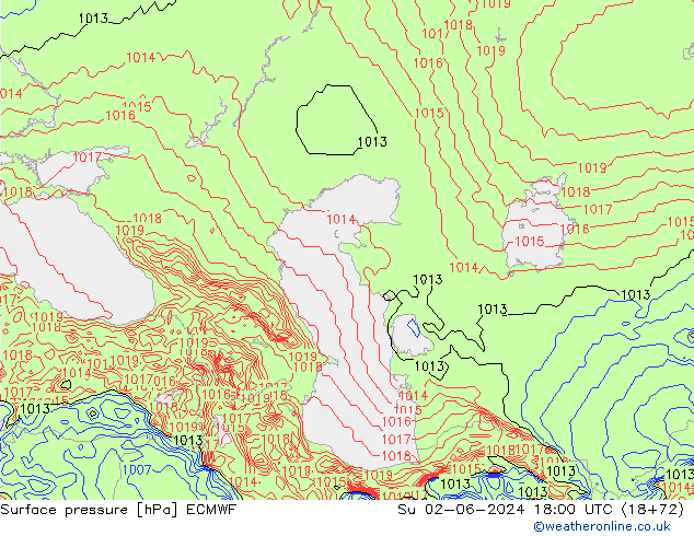 Presión superficial ECMWF dom 02.06.2024 18 UTC