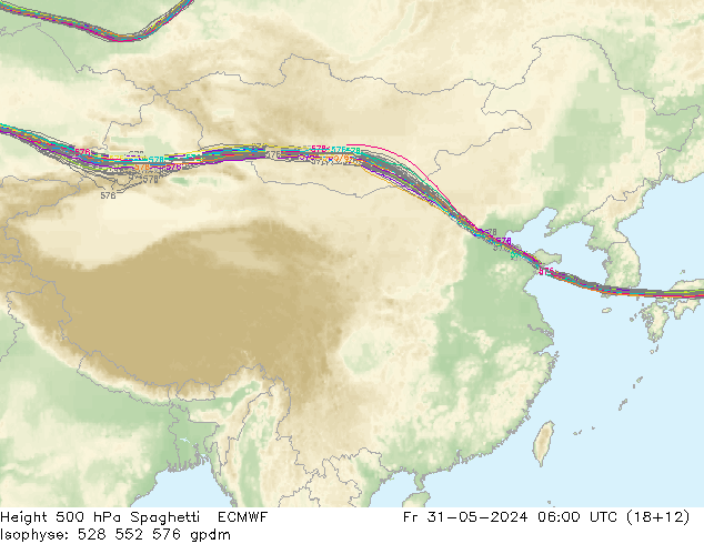 Height 500 hPa Spaghetti ECMWF pt. 31.05.2024 06 UTC