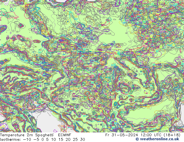 Sıcaklık Haritası 2m Spaghetti ECMWF Cu 31.05.2024 12 UTC