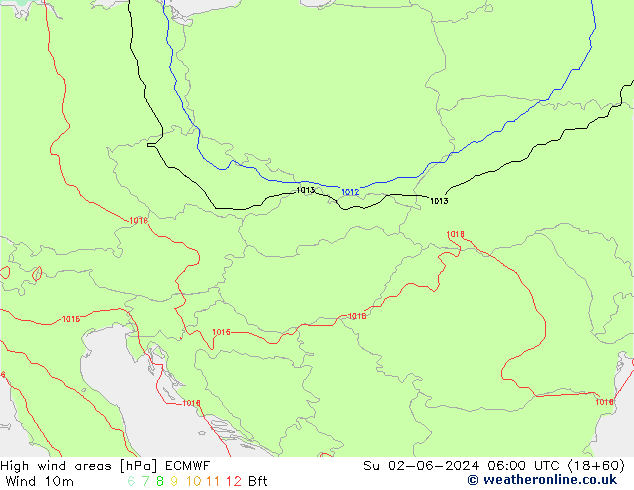 yüksek rüzgarlı alanlar ECMWF Paz 02.06.2024 06 UTC