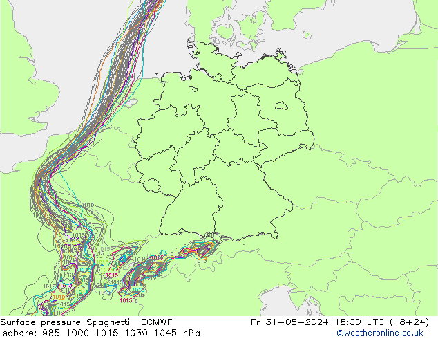 Surface pressure Spaghetti ECMWF Fr 31.05.2024 18 UTC